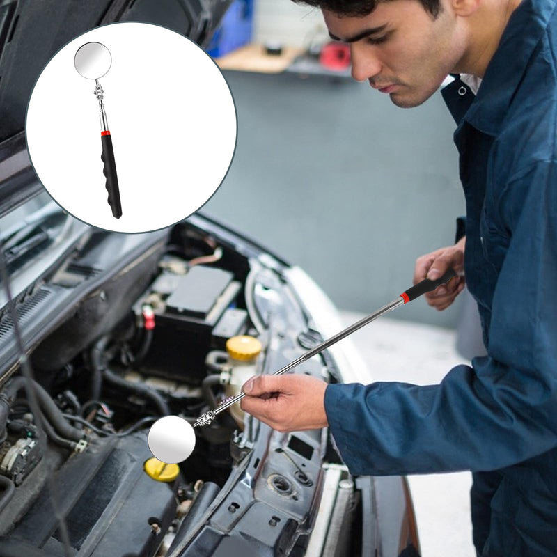 [Australia - AusPower] - 2Pcs Telescoping Inspection Mirror, Flexible Circular Inspection Mirror 360 Rotation with Extended Handle Round Inspection Mirrors for Checking Vehicle Condition(Dia-2 Inch) 