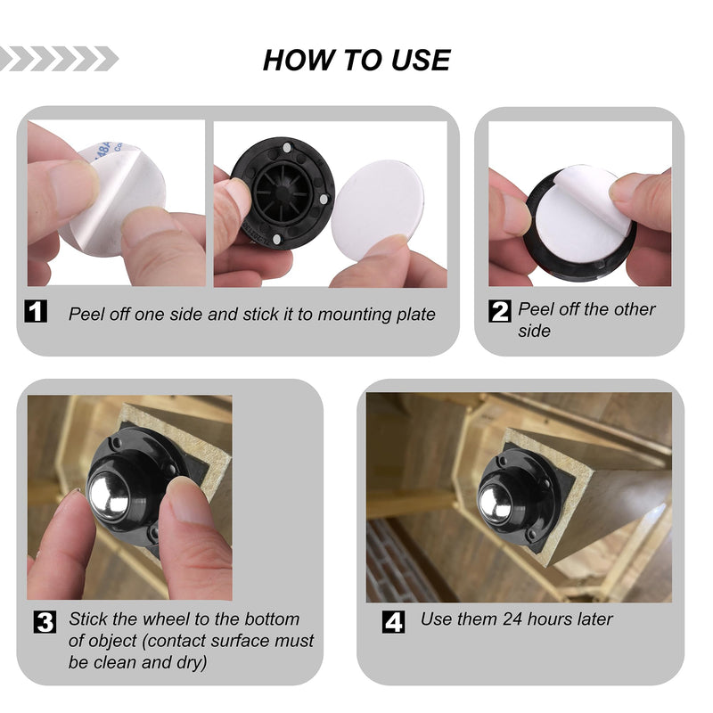 [Australia - AusPower] - PlusRoc 8 Pack Self Adhesive Caster Wheels 1 Inch For Furniture Bucket, Load Capacity 28LBS Per Wheel, Low Profile Swivel Paste Universal Wheels For Small Appliance Storage Bins Steel Ball 8.0 
