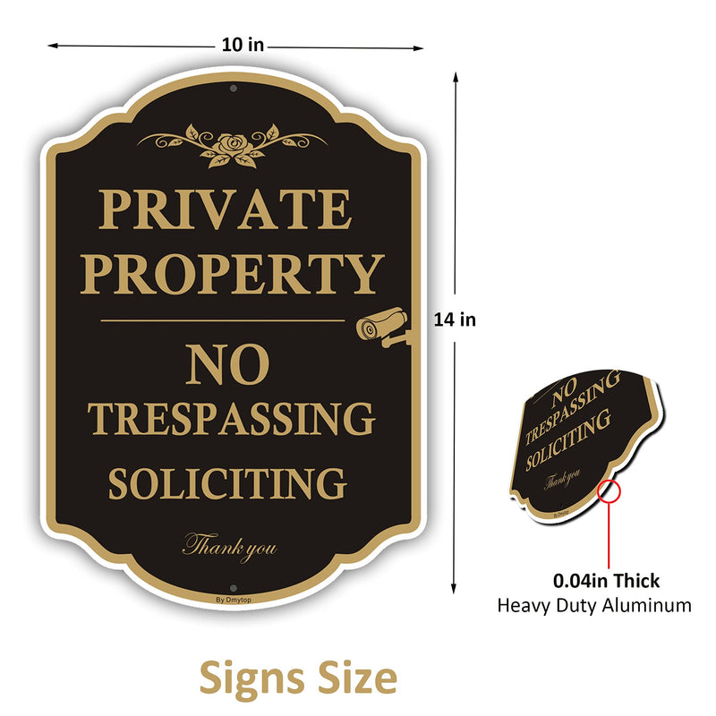 Private Property Sign No Trespassing Sign, No Soliciting Signs, CCTV IP Camera Video Surveillance Warning Metal Signs, 14 x 10 Inches Rust Free Aluminum Metal, 2 Pack