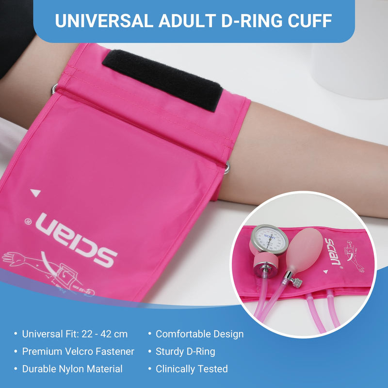 [Australia - AusPower] - SCIAN Manual Blood Pressure Cuff - Aneroid Sphygmomanometer with European Cuff 8.7-16.5" and D-Ring, Come with Carrying Bag for Nurse Doctor Senior Adult, Pink Pink (M Cuff 8.7-16.5") 