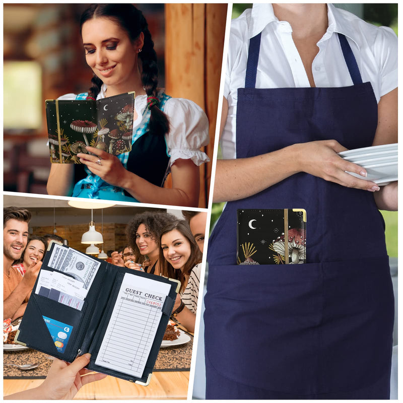 [Australia - AusPower] - Waitress Book, Server Books for Waitress with Zipper Pocket Black Serving Waiter Book for Waitress Notepad with Money Pocket and Zipper Color Mushroom 