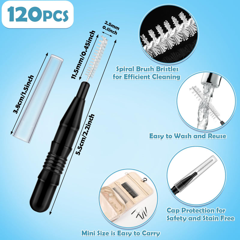 [Australia - AusPower] - 120 Pieces Braces Flossers for Cleaner Interdental Brushes Between Teeth, Toothpick Dental Tooth Flossing with Soft Bristles 360° Bendable Oral Dental Hygiene Flosser Cleaning Tool Black 
