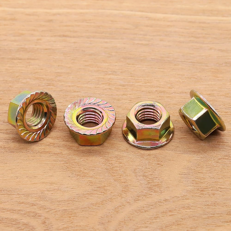 [Australia - AusPower] - M10-1.5mm Serrated Flange Hex Nuts Lock Nuts Locknuts 10 PCS, Yellow Zinc Plated, Full Thread, DIN6923 M10-1.5 