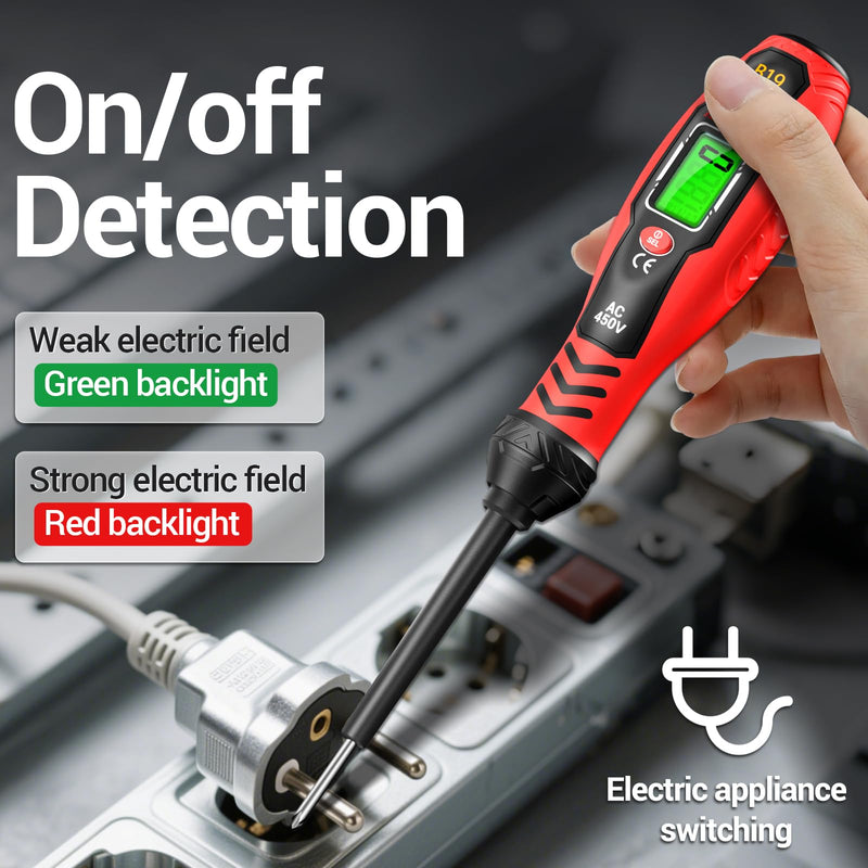 [Australia - AusPower] - ANENG Voltage Tester with Screwdriver Electrical Tester Tool Non Contact Voltage Detector Dual Range AC 11V/30V-1000V,Live/Null Wire Electric Tester with LCD Display,Buzzer Alarm,Breakpoint Finder B19 Red(crosshead/flathead) 
