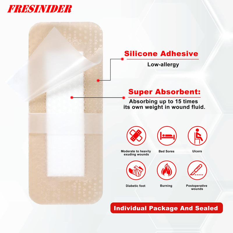 [Australia - AusPower] - 2"x5"?Pack of 10) Silicone Foam Wound Dressing - Waterproof Adhesive Bandages with Bordered - Super Absorbent & Breathable for Optimal Wound Care 2 X 5 Inches?pack of 10) 
