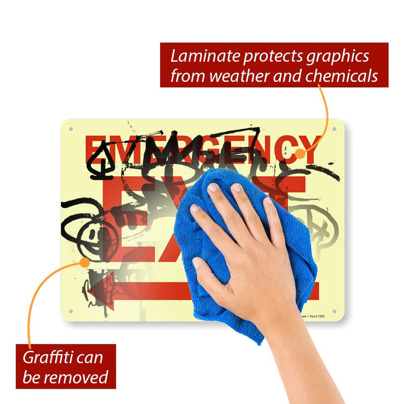SmartSign - S-1491G-GR-14 "Emergency Exit" Sign with Left Arrow | 10"x 14" Glow-in-the-Dark Aluminum Emergency Exit_Left Arrow 10" x 14"