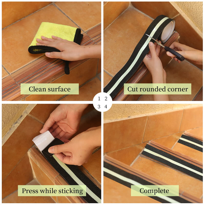 COSIMIXO 2" x 16.5FT Anti Slip Tape with Glow in The Dark Stripe,Premium Grip Tape Non Slip Stair Treads Tape,Non Skid Tape, High Traction Adhesive for Stairs Step Black/Green 2Inch x 16.5Ft