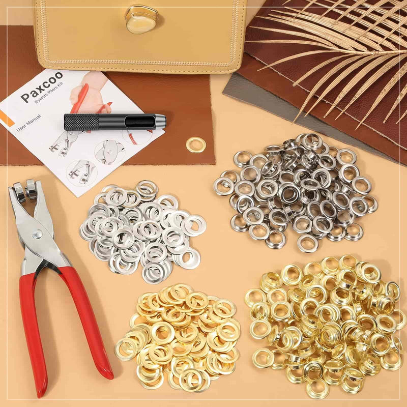 643Pcs Grommet Tool Kit 1/2 Inch(Inside Hole Size) Eyelet Kit with 320Pcs Eyelets Grommets, 320Pcs Washers, and Grommet Eyelet Pliers for Leather/Belt/Shoes/Crafts 643pcs 1/2 Inch (Inside Diameter) Silver/Gold