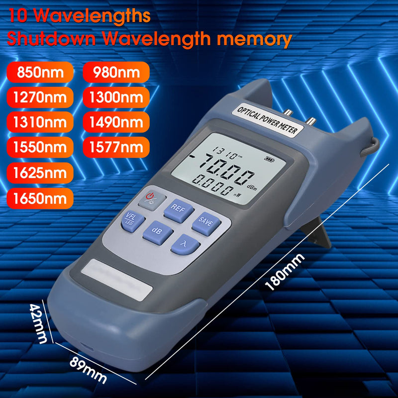 [Australia - AusPower] - Fiber Optical Power Meter with 10Km Light Source SC FC Connector, -70~10dBm, 10 Optic Wave Length, Optic Test Equipment for CCTV Communication Engineering 