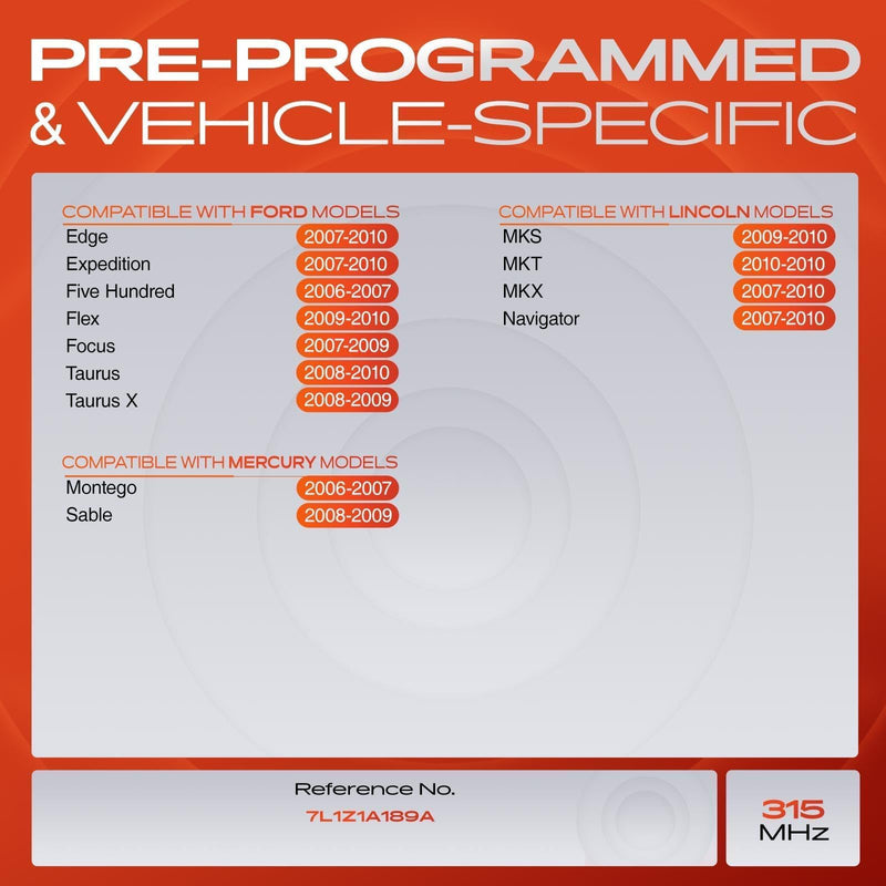[Australia - AusPower] - A-Premium 4PCS Pre-Programmed TPMS Sensor Tire Pressure Monitoring Sensor - Compatible with Ford, Lincoln & Mercury - Edge, Expedition, Flex, Focus, Taurus, MKS, MKT, MKX, Navigator, Sable - 315MHz 