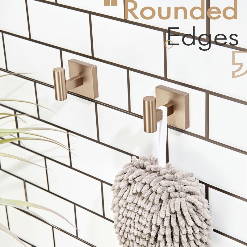 KOKOSIRI Robe Hooks for Bathrooms Towel Hook, Wall Mounted Coat Hooks Bathroom Hardware 2 Pack Champagne Bronze Stainless Steel B1013CPG-P2