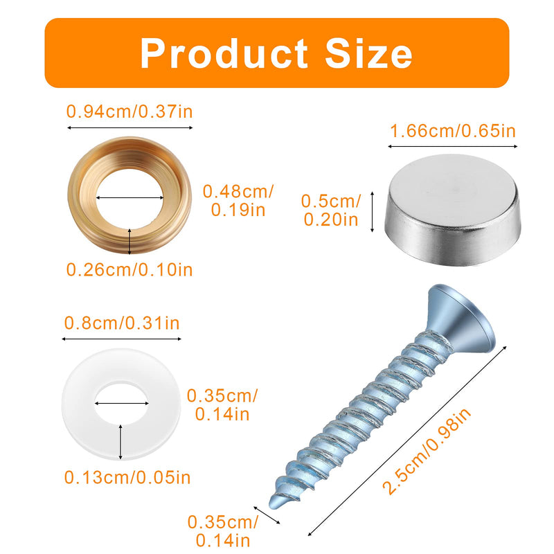 [Australia - AusPower] - 32 Pieces Mirror Screws Decorative Cap Stainless Steel Screw Cover Screw Covers Decorative Caps Mirror Fasteners Decorative Mirror, Sign Advertising Hardware, Nails, Construction 