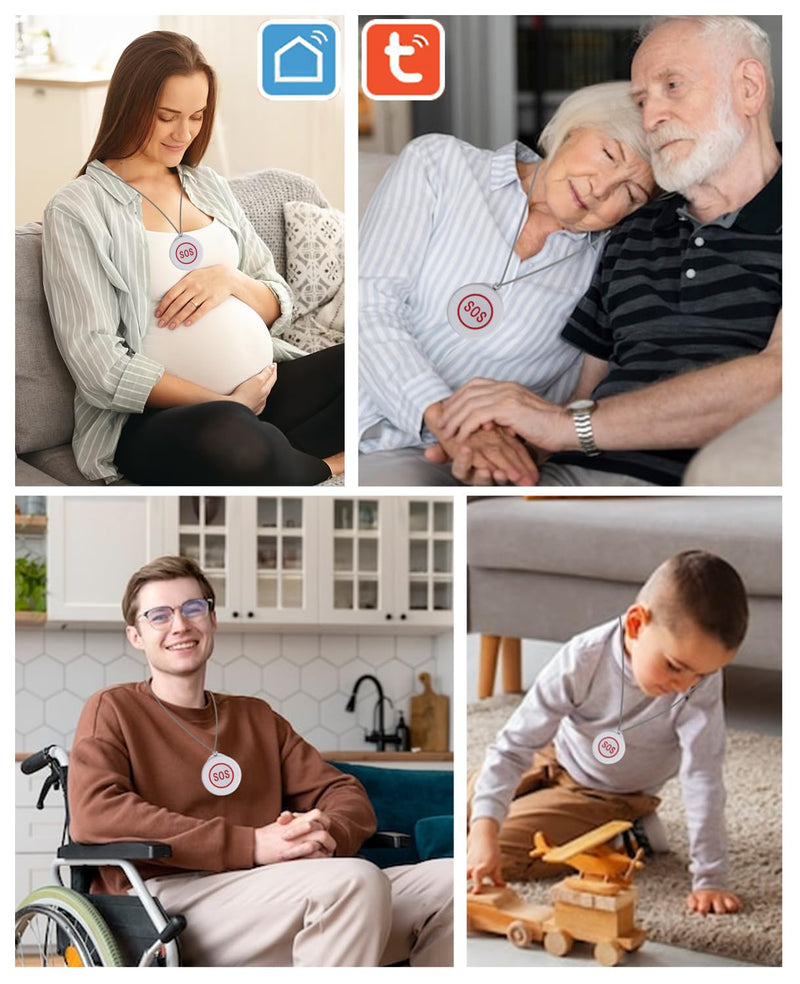 [Australia - AusPower] - Caregiver Pager Wireless Call Button Smart WiFi Nurse Emergency Alert System 330 Feet Life Alert Button for Elderly/Patient/Disabled/Home(2.4GHz Wi-Fi Only) 1 receiver + 2 SOS button 