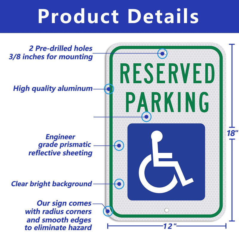 [Australia - AusPower] - Handicap Parking Sign-18 x 12 inch Aluminum Sign, with ADA Accessibility Symbol, Reserved Parking Sign, Engineer Grade Reflective Material, UV Protected and Weatherproof (Reflective-Blue) Reflective-Blue 