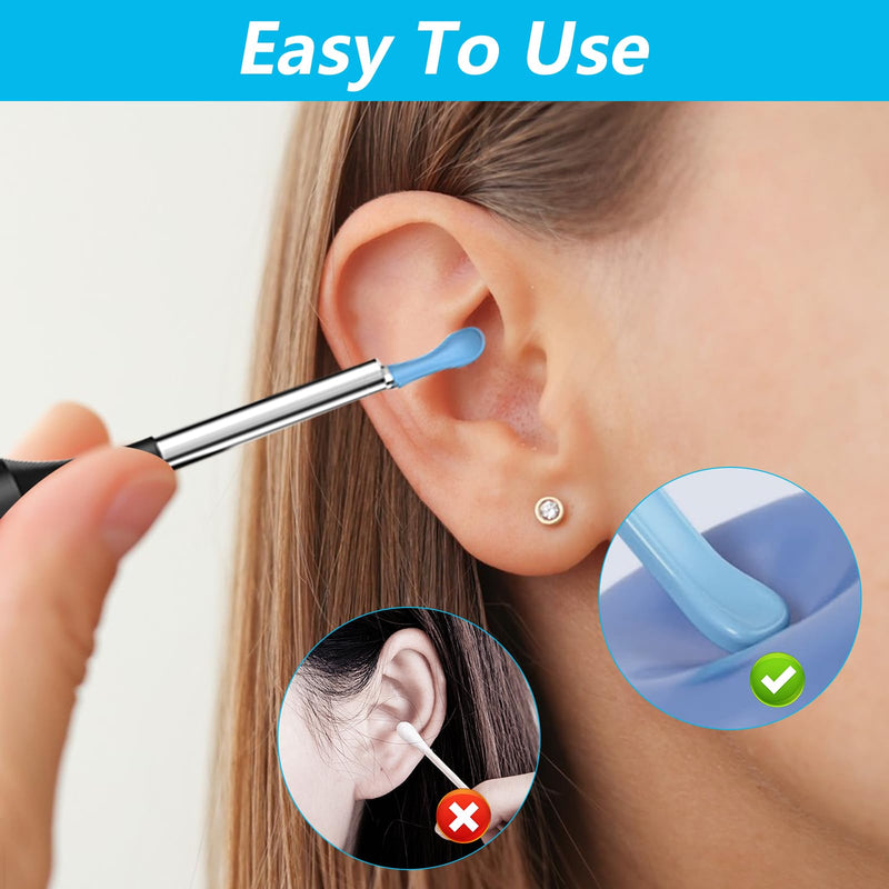 [Australia - AusPower] - Pack of 40 Silicone Ear Cleaner Replacement Tips for Earwax Removal for Ear Camera, Silicone Ear Cleaner Head Ear Spoon Replacement Heads Replacement Tips for Ear Camera Tips Accessories (Blue) 