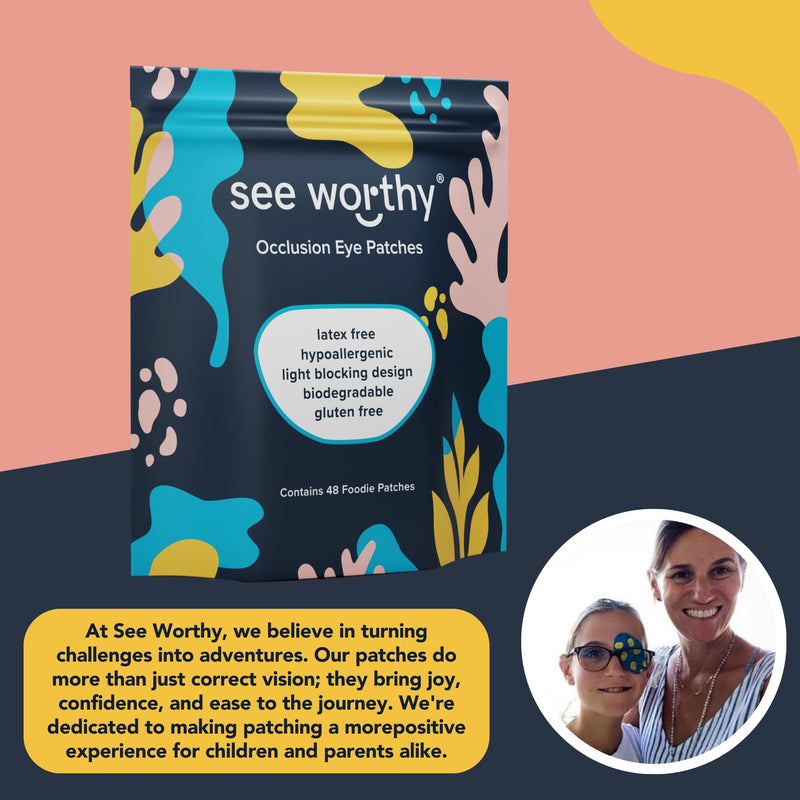[Australia - AusPower] - See Worthy Foodie Eye Patches - Innovative, Smart Adhesive Technology - Breathable & Comfortable Eyepatch for Lazy Eye - Soft Eye Patches, Concave Shape & Fun Designs (48 per Box) Packaging May Vary O 