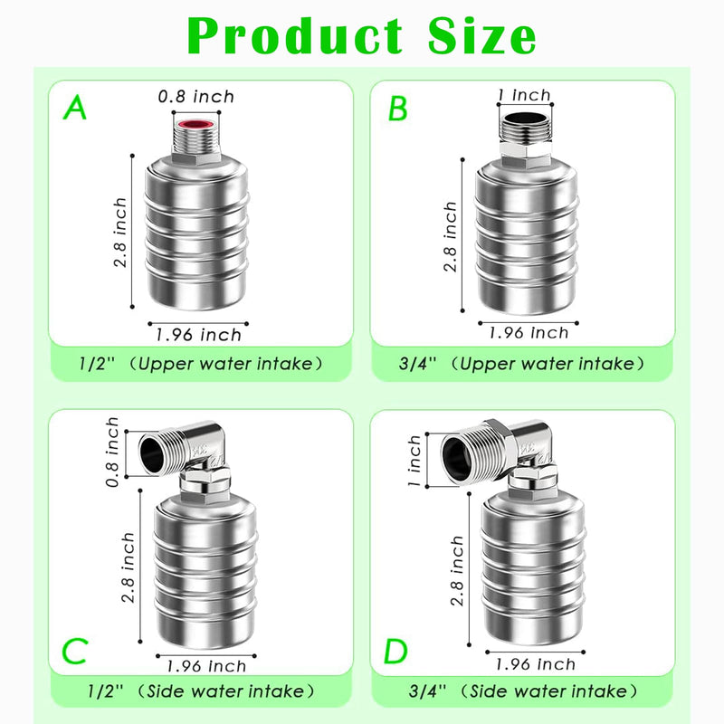[Australia - AusPower] - Auto Water Level Control Float Valve 1/2" 3/4" - 304 Stainless Steel, No Pump Needed for Water Tanks, Fish Ponds, Livestock Troughs, Hydroponics, Pool(2 Pack Short) 2 Pack 