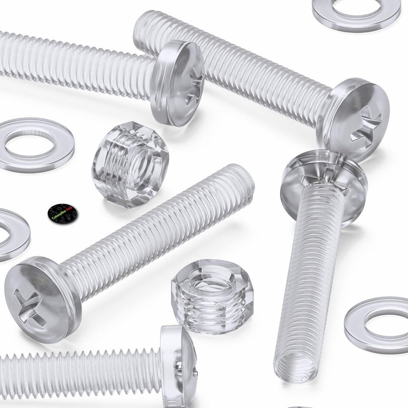 [Australia - AusPower] - Pack of 60 Transparent Clear Plastic Acrylic M5 x 30mm Nuts & Bolts, Washers - Acrylic Plastic Screws, 13/64 x 1 3/16 