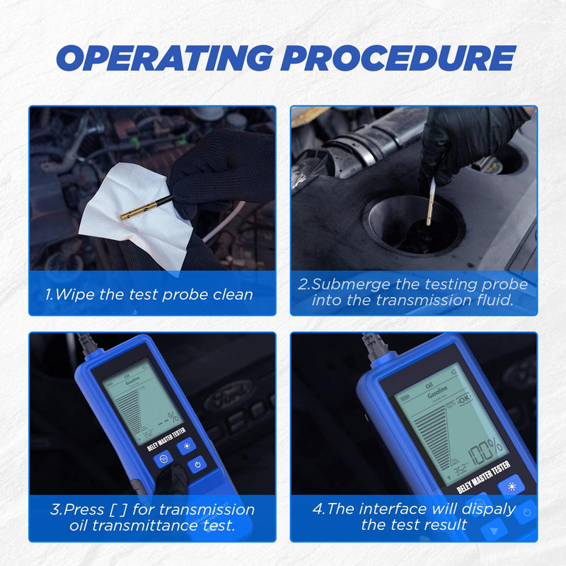 Automotive Transmission Fluid Tester Oil Analyzer Detector with Temperature Sensor, Gasoline & Diesel Gearbox Oil Diagnostic Tool with 31.5in Hose 2.8in Backlight Display (T20)