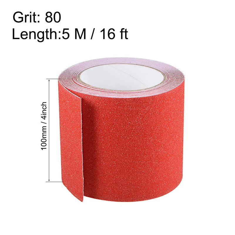 uxcell Anti Slip Traction Grip Tape, 80 Grit Frosted Surface PVC Warning Tape Waterproof for Steps, 16 Ft x 4 Inch(LxW) Red