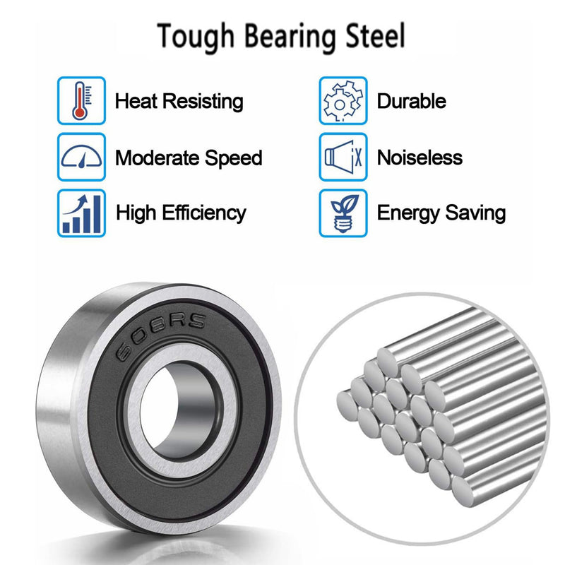 [Australia - AusPower] - 20 Pcs 608 2RS Ball Bearings  Bearing Steel and Double Rubber Sealed Miniature Deep Groove Ball Bearings (8mm x 22mm x 7mm) 