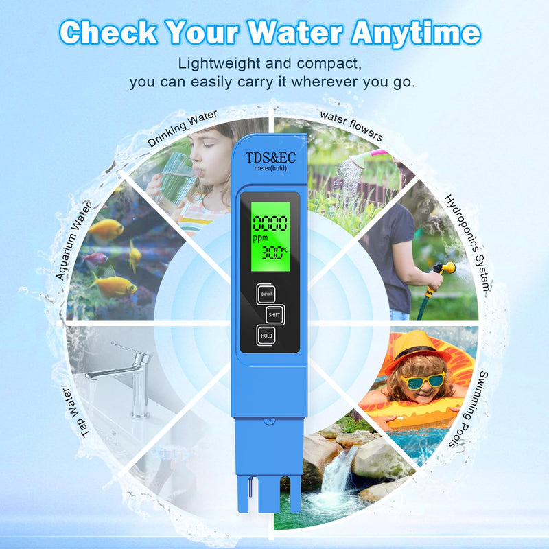 [Australia - AusPower] - 3 in 1 TDS Meter - TDS EC & Temperature(°C,°F) Meter,Accurate & Reliable Digital Water Testing Kits for Drinking Water Quality, Tap, Well, Swimming Pool,Hydroponics, Aquarium, RO/DI System?Blue 