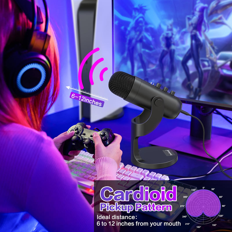 [Australia - AusPower] - ZealSound USB Microphone,Condenser Computer PC Mic,Plug&Play Gaming Microphones for PS 4&5.Headphone Output&Volume Control,Mic Gain Control,Mute Button Vocal,YouTube Podcast on Mac&Windows(Black) Black 