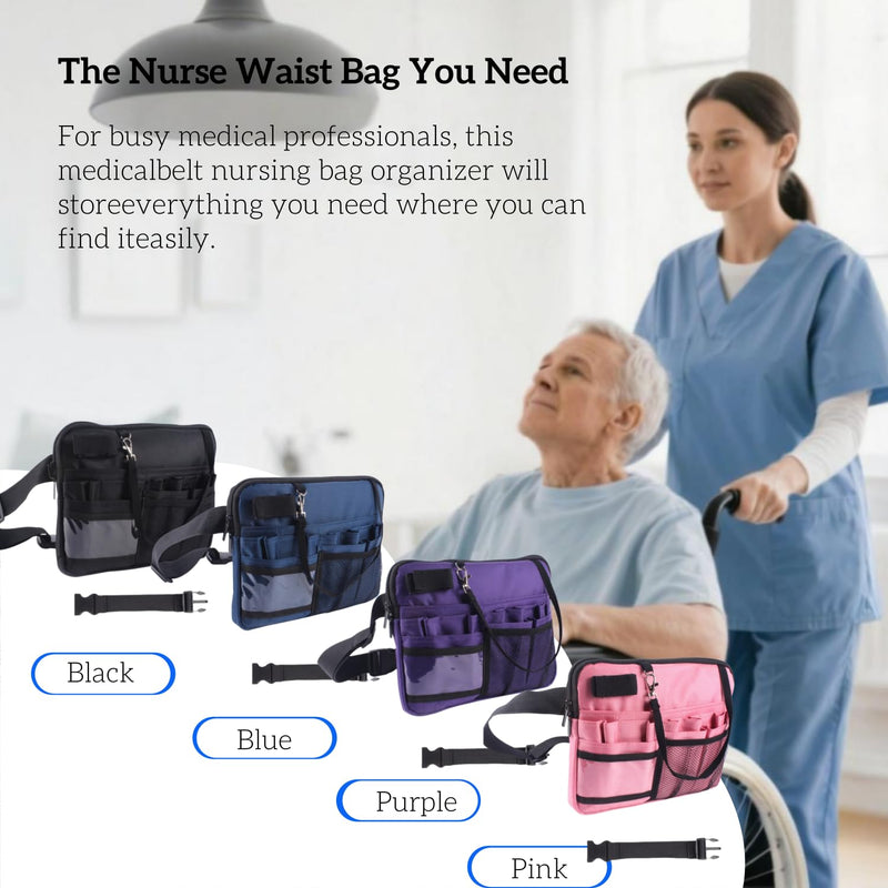 [Australia - AusPower] - Nursing Fanny Pack,Nurse Pouch Waist Bag,Medical Organizer Belt Adjustable Waist Strap/Multi Compartment Suitable for Nurses,Caregivers,Students,and Other Practitioners (Black) Black 