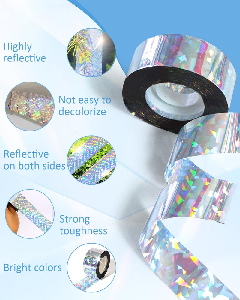2×502 Ft Bird Scare Tape Ribbon, Double Sided Holographic Flash Reflective Bird Tape, Deterrent Visual Audible Bird Repellent Devices for Outdoor, Garden, Balcony (Irregular) Irregular