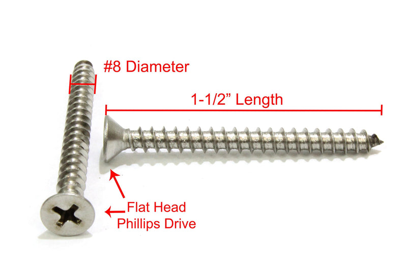 [Australia - AusPower] - Bolt Dropper #8 X 1-1/2'' Stainless Flat Head Phillips Wood Screw, (100 pc), 18-8 (304) Stainless Steel Screws by Bolt Dropper #8 X 1-1/2'' 