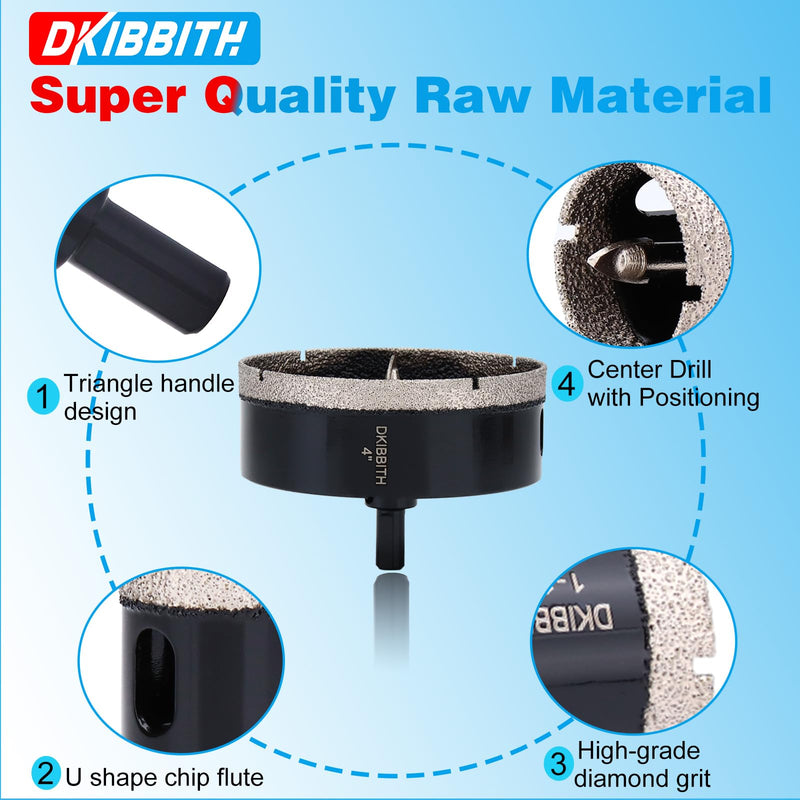 4" Diamond Hole-Saw Bits with Pilot Drill Bit 4 in Diamond Tipped Tile Hole Saws with Guiding Bit for Accurate Drilling, for Porcelain Tile Ceramic Pottery Granite Stone Glass Bottles 102mm (102mm)4"