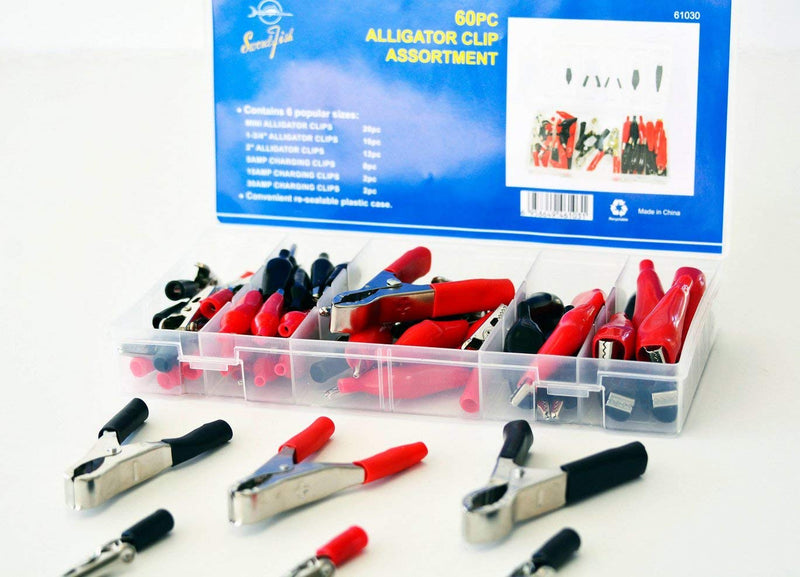 [Australia - AusPower] - SWORDFISH 61030 60pc Electrical Clip Alligator Charging Clip Electrical Test Lead Connector Assortment 