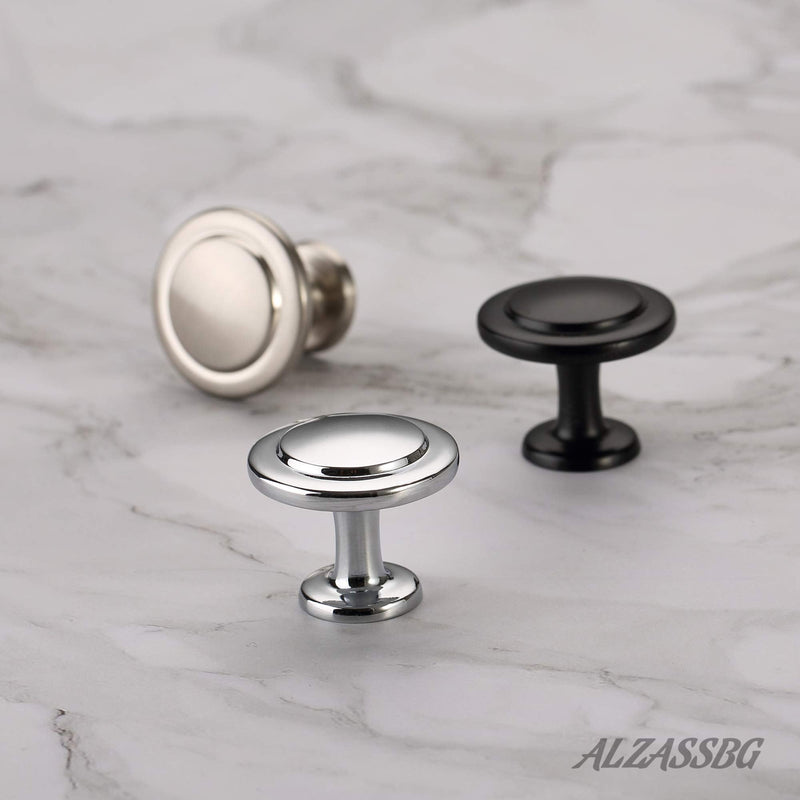 Alzassbg Polished Chrome Round Cabinet Knobs 10 Pack, AL6012CP | Single Hole Knob, 1-1/4 Inch Diameter, Decorative Hardware Pulls, for Cabinets and Drawers