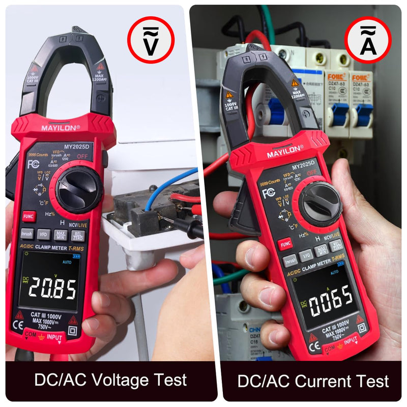 [Australia - AusPower] - Digital Clamp Meter Multimeter with AC DC Current & Voltage, 9999 Counts Volt Meter, 1000V Voltage Tester 1200A Current for Temperature Resistance Continuity Diode Live Wire Test NCV 