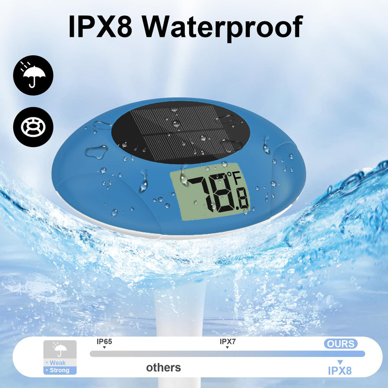 [Australia - AusPower] - Digital Pool Thermometer Floating Easy Read –Solar Powered Floating Digital Temperature Gauge for Accurate Testing, Big LCD Screen for Easy Reading, °C/°F Display, IPX-8 Waterproof (Navy Blue) Navy Blue 