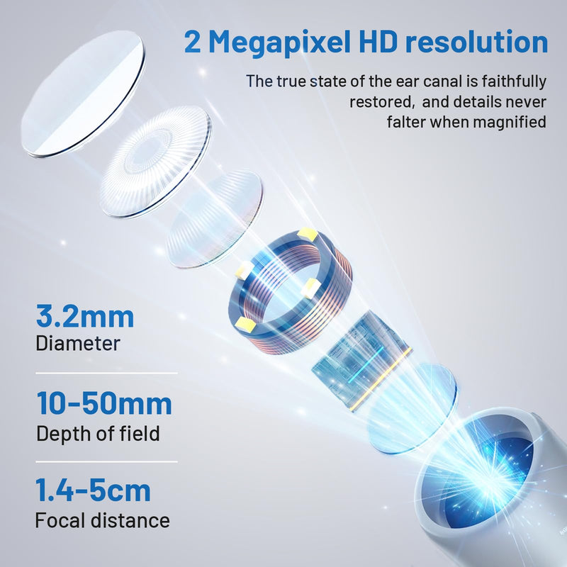 [Australia - AusPower] - Professional HD Ear Camera Kit - 1080P Rotating Screen Ear Viewer with 4 LED Lights, 12 Silicone Tips & PC Connection | Portable Home Ear Inspection Tool for Family, Pets & Nursing Students 