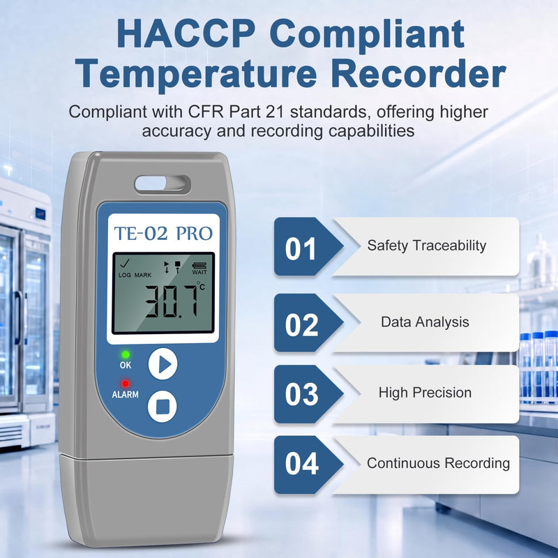 ThermElc TE‑02 Pro USB Digital Temperature Data Logger, Reusable EN12830 Compliant Recorder for Cold Chain Logistics, PDF/CSV Creation (No Software Required), 32,000 Measuring Points TE-02 1PCS
