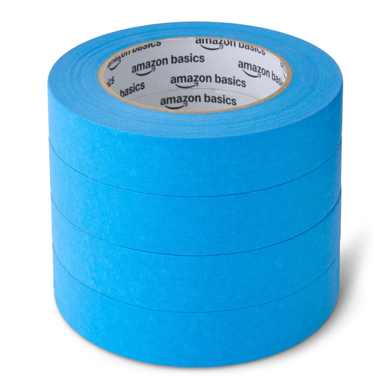 Amazon Basics Blue Painters Tape, Protects Surfaces, Removes Easily, No Residue, 0.94" x 60-Yard, 4 Rolls 4 Rolls, 0.94''x60 Yds