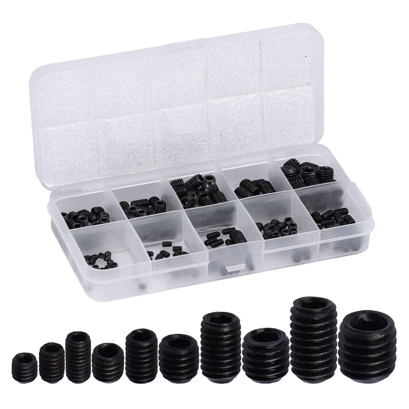 [Australia - AusPower] - 200Pcs Allen Head Socket Set Screws Internal Hex Drive Cup Point Grub Screw Assortment Kit Metric M3/M4/M5/M6/M8 Black 