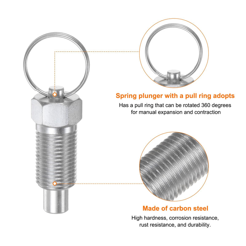 [Australia - AusPower] - 2Pcs Spring Plunger with Pull Ring M16x1.5 Thread Size 0.96" Thread Length Pin Dia.10mm Flat Head Carbon Steel Non-Locking Retractable Index Plunger for Industrial Equipment 