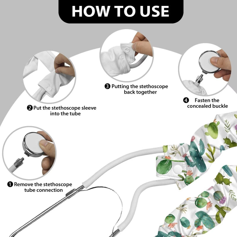 [Australia - AusPower] - 2 Pack Stethoscope Cover Green Cactus Stretchy Stethoscope Cover Scrunchie with Button and Tube Stethoscope Covers for Hospital Doctors Women 
