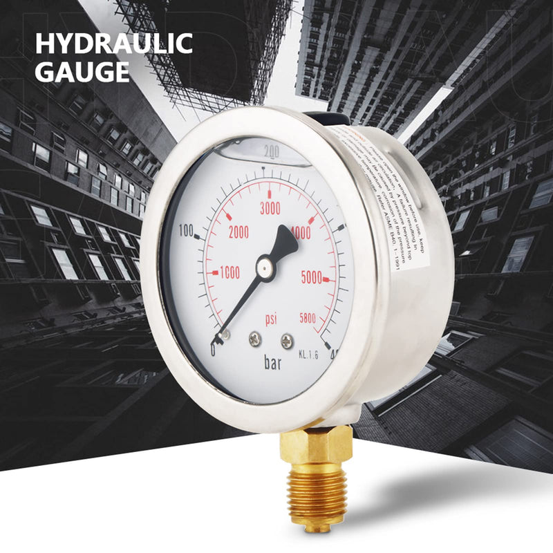 Hydraulic Pressure Gauge 0-400 Bar 0-5800PSI G1/4 63mm Dial Hydraulic Pressure Gauge
