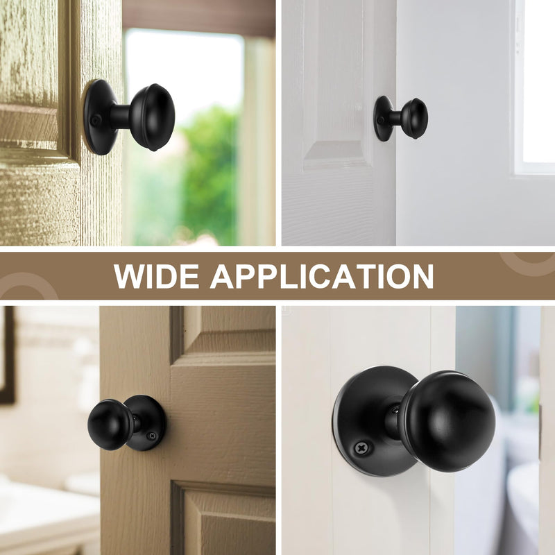 Saillong 4 Sets Interior Door Knob Set with Spindle, Round Rosettes, Old Style Door Knob Replacement with Electroplate Design, 2.2in. Outside Diameter for Interior (Matte Black) Matte Black