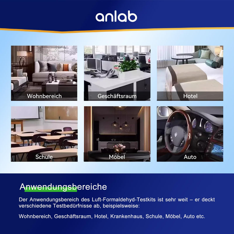 anlab™ Air Formaldehyde (HCHO) DIY Test Kit - Used for Air Quality Testing, Detector Used for Home, Residential, Business, Hotel, Hospital, School, Furniture, Auto (Pack of 3)