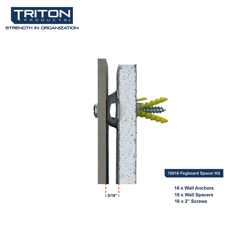 [Australia - AusPower] - Triton Products Pegboard Mounting and Spacer Kit for Wall and Garage Organization, Zinc-Plated Steel, 16 Pieces 