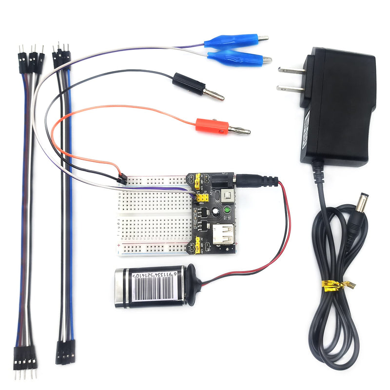 [Australia - AusPower] - arduino Power Supply Breadboard 3.3V 5V Power Supply Module+Minidodoca 9V 1A Adaptor 5.5 x 2.5mm+Alligator Clip Test Leads+Banana Plug Kit for Arduino UNO, Raspberry Pi, STM32 Electronic DIY etc Power Supply Module kit 