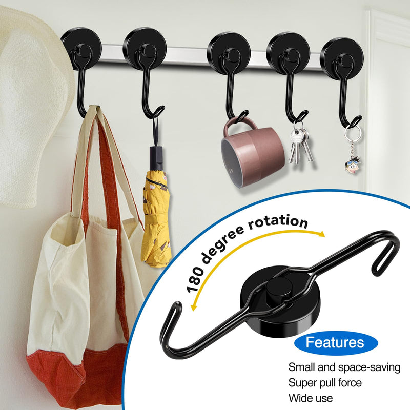 [Australia - AusPower] - LOVIMAG Magnetic Hooks, 80LBS Neodymium Magnet Hooks Swivel Strong Magnetic Hooks for Hanging, Black Magnets with Hooks for Cruise Cabins, Refrigerator, Grill, Metal Door, Locker -6 Pack 6 Pack 