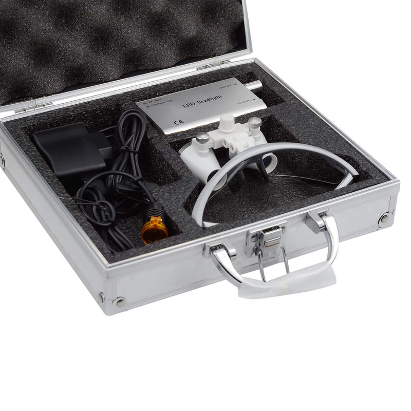 [Australia - AusPower] - 2.5X Binocular Loupes Optical Glasses +3W LED Headlight Lamp with Filter + Aluminum Box Silver 