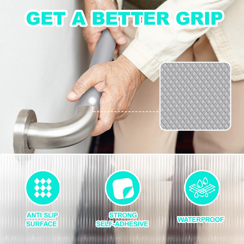 Enhanced Cuttable Rubber Grip Tape, Ultra-Thin Strong Adhesive Non-Slip Tape for Safer Handles and Surfaces - Customizable, Waterproof, and Versatile Anti-Slip Solution (Grey, 4 PCS) Grey 7.9 x 7 In