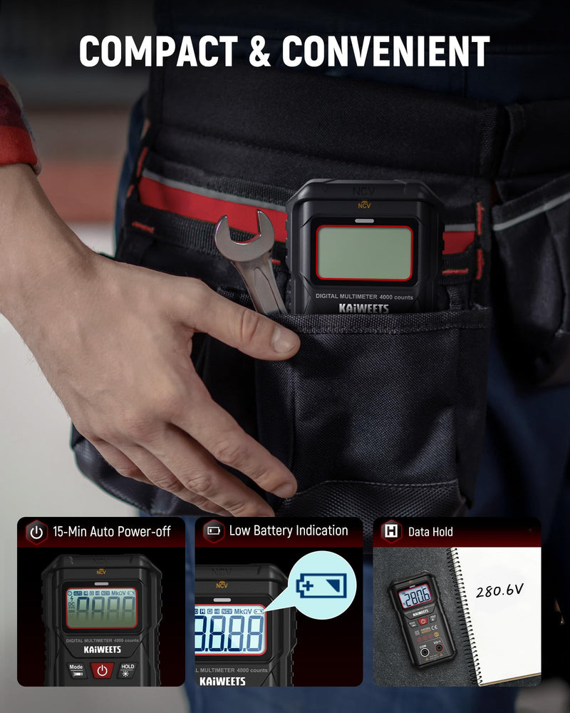 [Australia - AusPower] - KAIWEETS KM200s Smart Digital Multimeter True RMS, 4000 Counts, Auto Ranging Voltmeter, NCV Non-Contact Voltage Detector, Measure AC/DC Voltage, Resistance, Diode, Continuity 